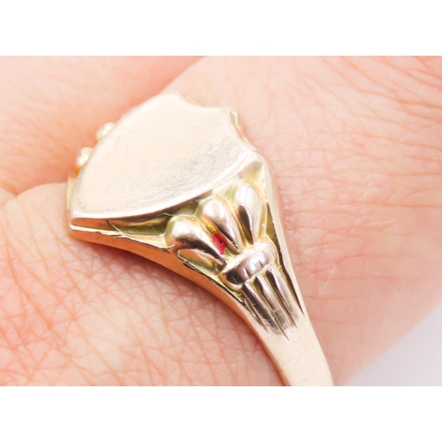 362 - 9 Carat Rose Gold Shield Motif Gents Ring Size W and a Half