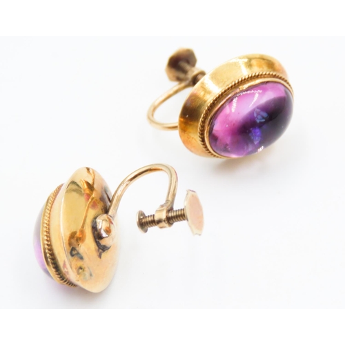 363 - Pair of Cabochon Cut Amethyst Set Earrings Mounted in 15 Carat Yellow Gold 9 Carat with Yellow Gold ... 