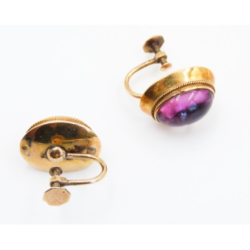 363 - Pair of Cabochon Cut Amethyst Set Earrings Mounted in 15 Carat Yellow Gold 9 Carat with Yellow Gold ... 