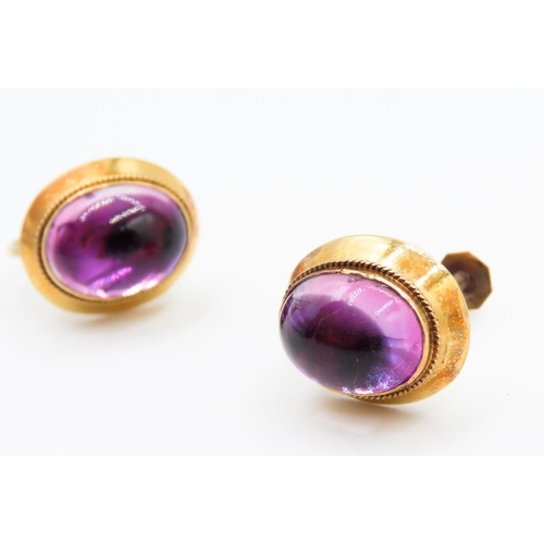 363 - Pair of Cabochon Cut Amethyst Set Earrings Mounted in 15 Carat Yellow Gold 9 Carat with Yellow Gold ... 