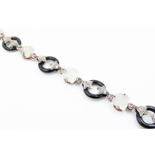 366 - Moonstone and Onyx Fancy Link Bracelet with Further Ruby and Diamond Decoration 9 Carat Rose Gold an... 