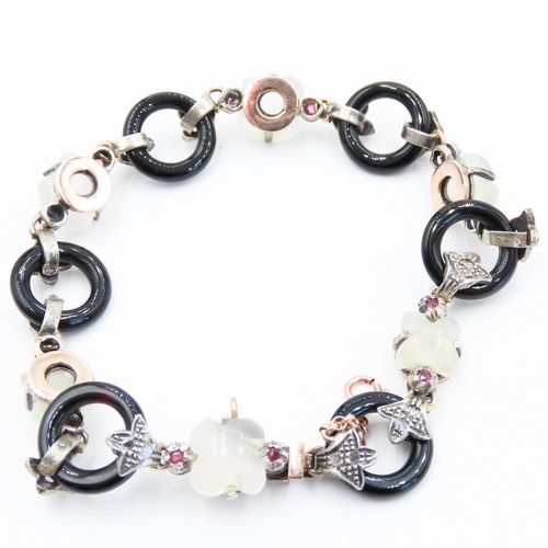 366 - Moonstone and Onyx Fancy Link Bracelet with Further Ruby and Diamond Decoration 9 Carat Rose Gold an... 