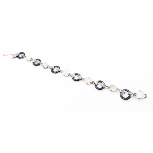 366 - Moonstone and Onyx Fancy Link Bracelet with Further Ruby and Diamond Decoration 9 Carat Rose Gold an... 