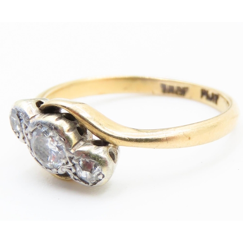 367 - Diamond Three Stone Ring Rub over Set in Platinum Mounted on 18 Carat Yellow Gold Ring Size O