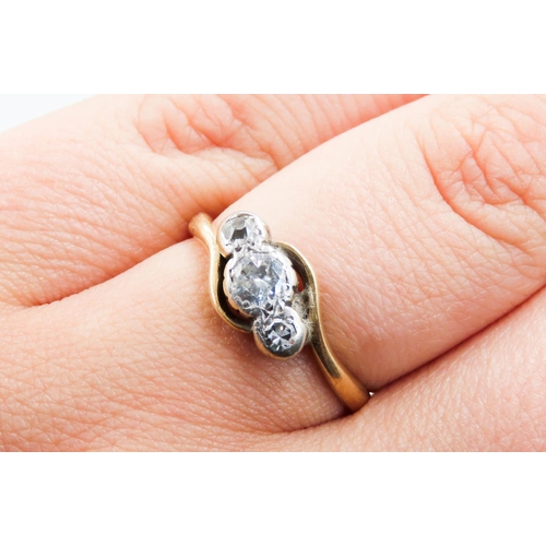 367 - Diamond Three Stone Ring Rub over Set in Platinum Mounted on 18 Carat Yellow Gold Ring Size O