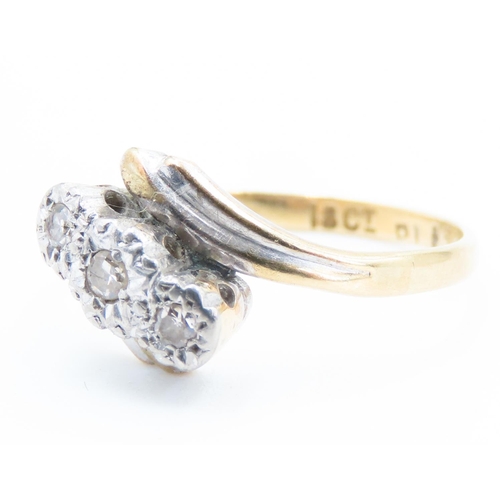 369 - Diamond Three Stone Ring Rub over Set in Platinum Mounted on 18 Carat Yellow Gold Ring Size I