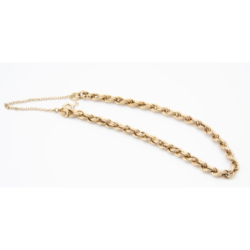 37 - 9 Carat Yellow Gold Rope Chain Bracelet 18cm Long with Safety Chain Present