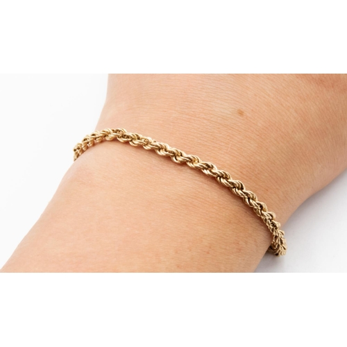 37 - 9 Carat Yellow Gold Rope Chain Bracelet 18cm Long with Safety Chain Present