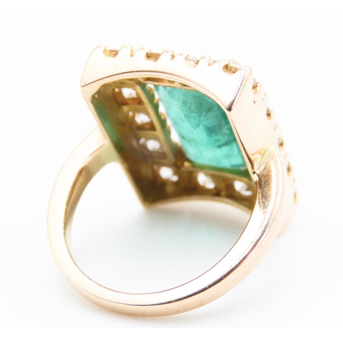 373 - Emerald and Fourteen Diamond Set Ladies Ring Mounted in 18 Carat Yellow Gold Total Emerald Carat Wei... 