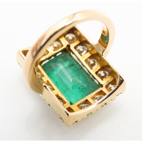 373 - Emerald and Fourteen Diamond Set Ladies Ring Mounted in 18 Carat Yellow Gold Total Emerald Carat Wei... 