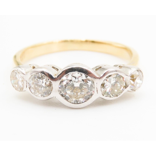 376 - Bezel Set Five Stone Diamond Ring Mounted in 18 Carat White and Yellow Gold Ring Size P Total Diamon... 