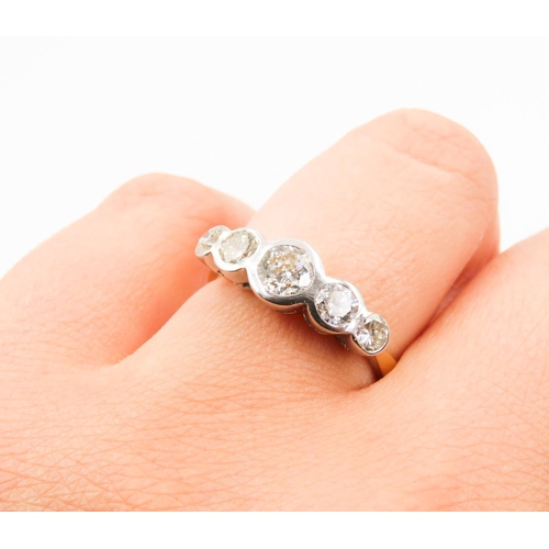 376 - Bezel Set Five Stone Diamond Ring Mounted in 18 Carat White and Yellow Gold Ring Size P Total Diamon... 