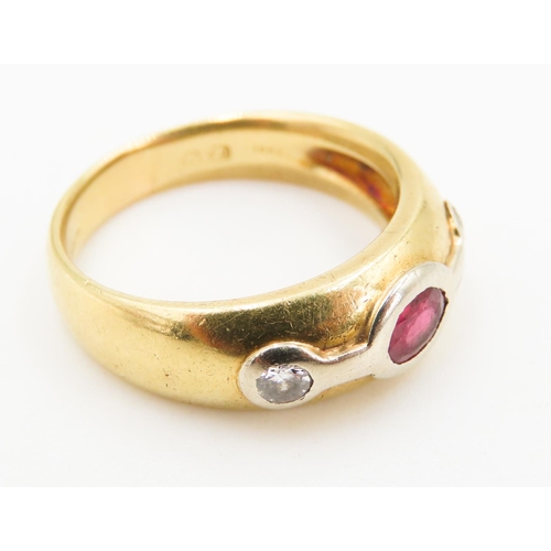 378 - Ruby and Diamond Bezel Set Three Stone Ring Set in Platinum Mounted on 18 Carat Yellow Gold Ring Siz... 