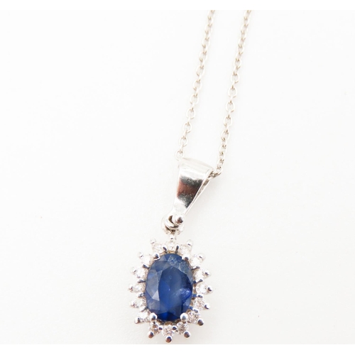 379 - Sapphire and Diamond Set Cluster Pendant Mounted in 18 Carat White Gold 2cm Drop Further Set on 18 C... 