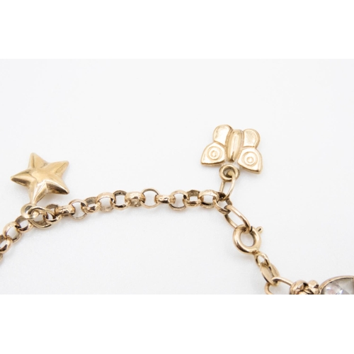 38 - 9 Carat Yellow Gold Multi Charm Bracelet 18cm Long