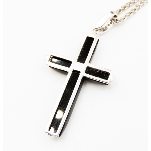 382 - Unusual Black Onyx Diamond Set Cross Pendant Mounted on 14 Carat White Gold 4cm High Further Set on ... 