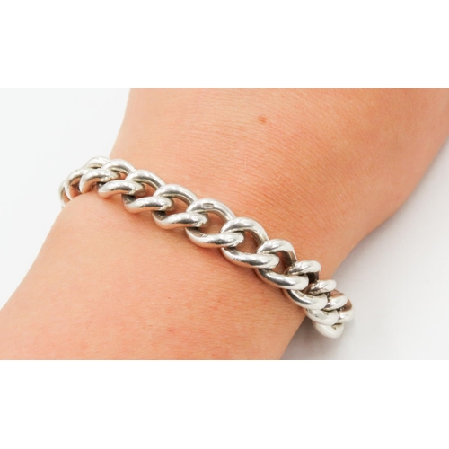 395 - Silver Curb Link Bracelet Heart Padlock Clasp with Safety Chain 18cm Long