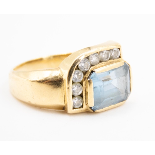 4 - Emerald Cut Aquamarine and Gemstone Set Geometric Form Ring Mounted in 18 Carat Yellow Gold Ring Siz... 