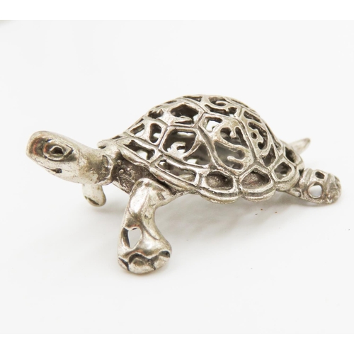 403 - Finely Detailed Silver Miniature Tortoise Figure 1.5cm High 4cm Long