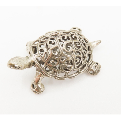 403 - Finely Detailed Silver Miniature Tortoise Figure 1.5cm High 4cm Long