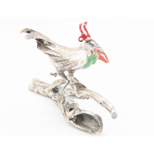 405 - Silver Bird on Brach Figure Enamel Decorated Finely Detailed HM to Base 6cm