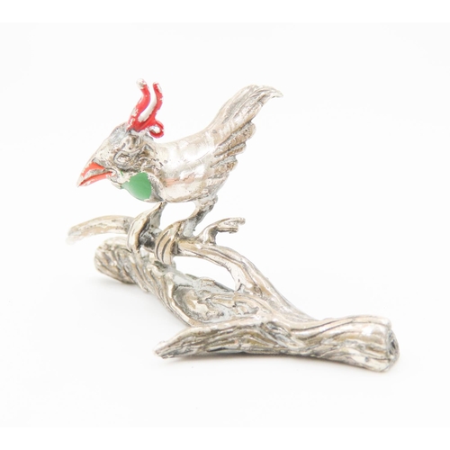 405 - Silver Bird on Brach Figure Enamel Decorated Finely Detailed HM to Base 6cm