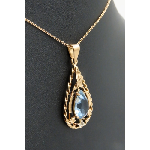 411 - Aquamarine Set Pear Cut Drop Pendant Set in 18 Carat Yellow Gold with Rope Form Detailing 5cm High F... 