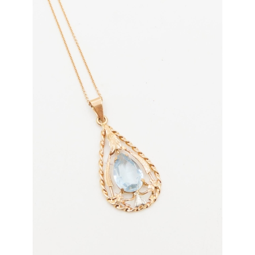 411 - Aquamarine Set Pear Cut Drop Pendant Set in 18 Carat Yellow Gold with Rope Form Detailing 5cm High F... 