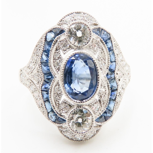 414 - Sapphire and Diamond Set Ladies Ring Mounted in Platinum Ring Size N and a Half Total Diamond Carat ... 