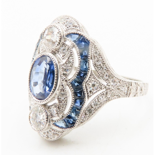 414 - Sapphire and Diamond Set Ladies Ring Mounted in Platinum Ring Size N and a Half Total Diamond Carat ... 