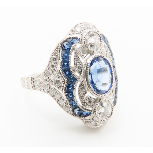 414 - Sapphire and Diamond Set Ladies Ring Mounted in Platinum Ring Size N and a Half Total Diamond Carat ... 