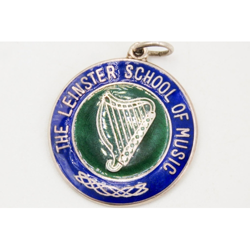 422 - Silver Presentation Pendant Medal Leinster School of Music Hibernian Harp Insignia Enamel Decoration... 