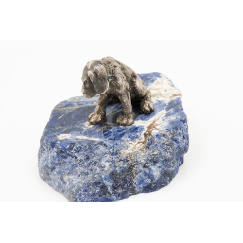 423 - Silver Dog Figure with Sodalite Base  5cm High 8cm Wide