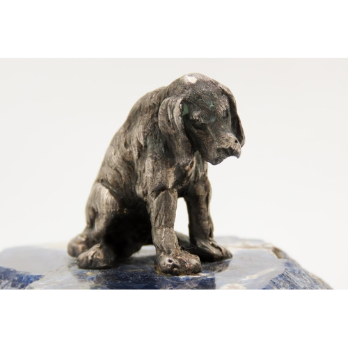 423 - Silver Dog Figure with Sodalite Base  5cm High 8cm Wide