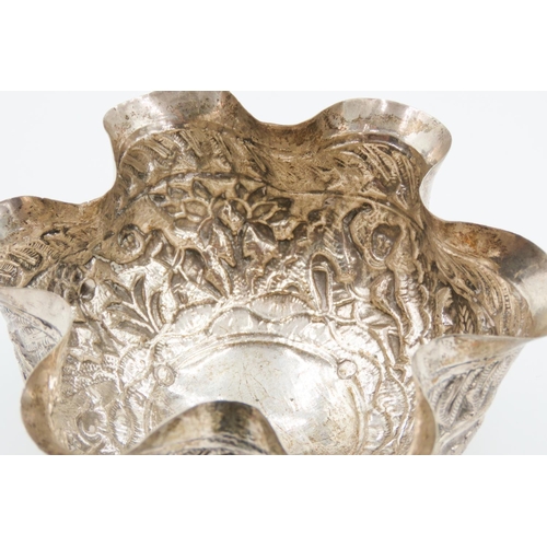 430 - Burmese Silver Bon Bon Dish Shaped Form Above Dolphin Motif Supports