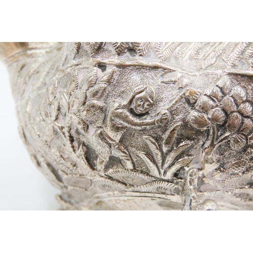 430 - Burmese Silver Bon Bon Dish Shaped Form Above Dolphin Motif Supports