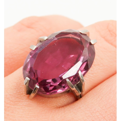 431 - Four Double Claw Set Amethyst Statement Ring Mounted in 18 Carat White Gold Ring Size P Amethyst of ... 