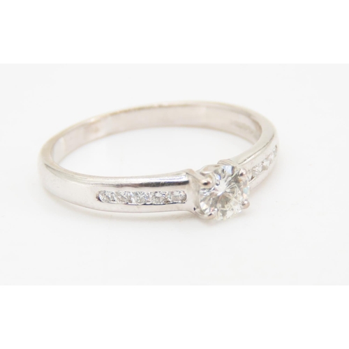 432 - Four Claw Set Diamond Solitaire Ring Further Diamonds Bar Set to Shoulder Mounted in 18 Carat white ... 