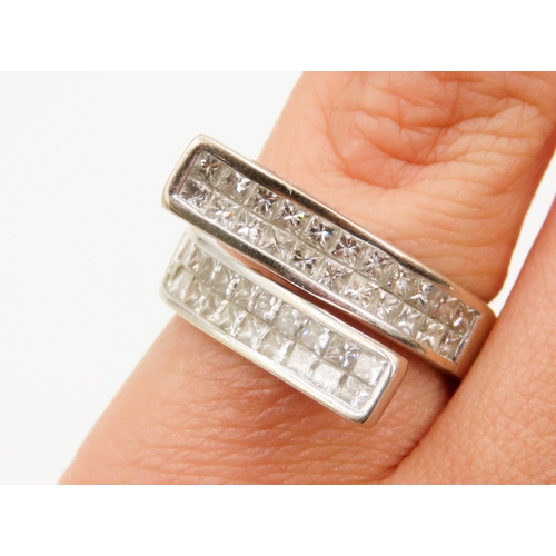 435 - Twin Row Diamond Set Modernist Form Ring Wrap Around Ring Set in 18 Carat White Gold Ring Size L App... 