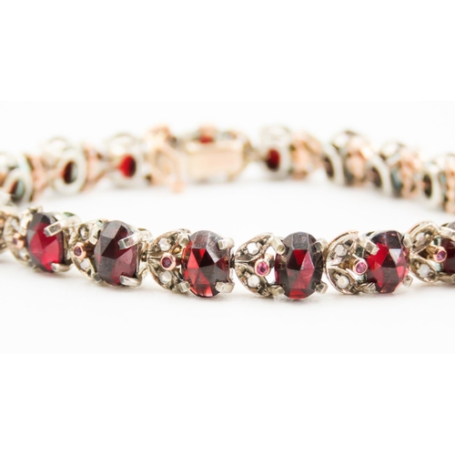 440 - Garnet Set Bracelet with Further Diamond and Ruby Decoration to Setting Set in Silver and 9 Carat Ro... 