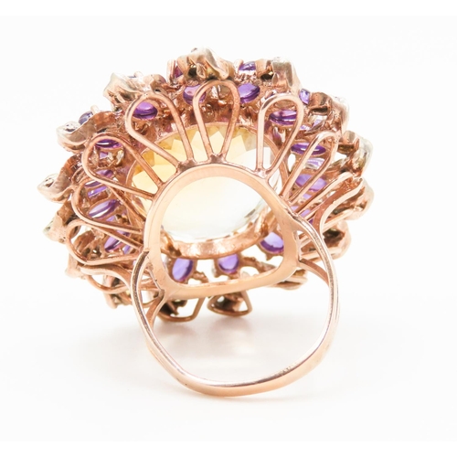 441 - Citrine Oval Cut Statement Ring Mounted on 9 Carat Rose Gold Band Further Set with Entourage of Amet... 