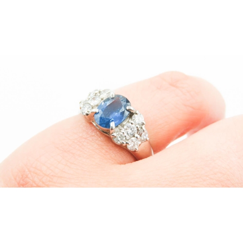 447 - Sapphire and Diamond Set Ladies Ring Mounted in Platinum Ring Size M and a Half