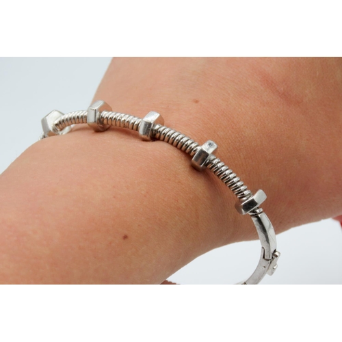 452 - Silver Nuts and Bolts Motif Bangle Bracelet 7.5cm Inner Width