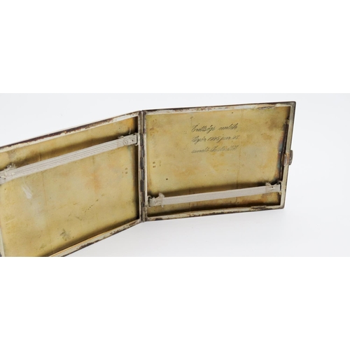 455 - Silver Cigarette Case 11cm Wide x 8cm High Hinged Cover Gilded Interior Dated 1926