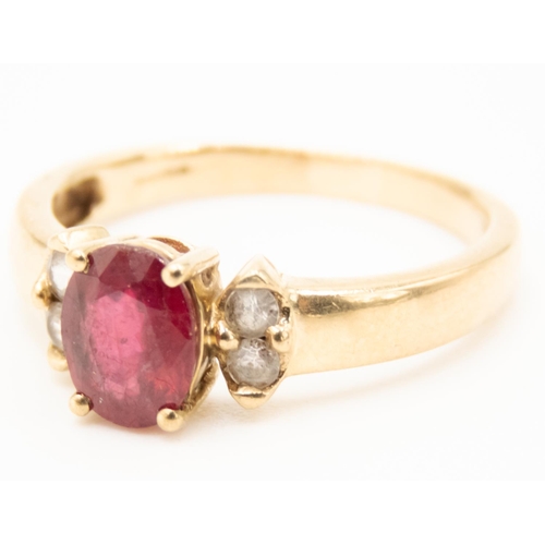 46 - Ruby Centre Stone Ring Set in 9 Carat Yellow Gold Further Gemstone Set to Shoulders Ring Size R