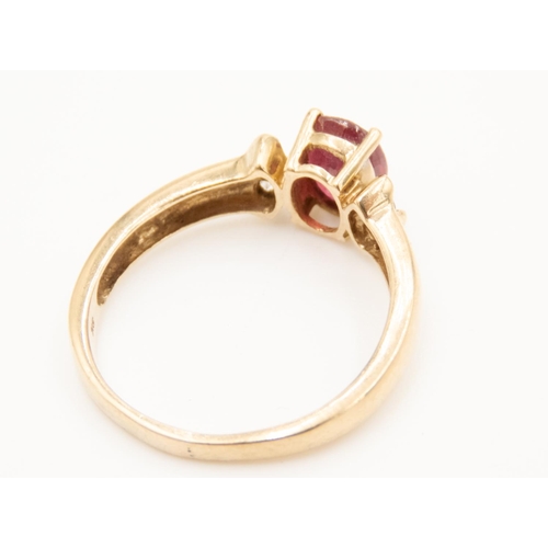 46 - Ruby Centre Stone Ring Set in 9 Carat Yellow Gold Further Gemstone Set to Shoulders Ring Size R