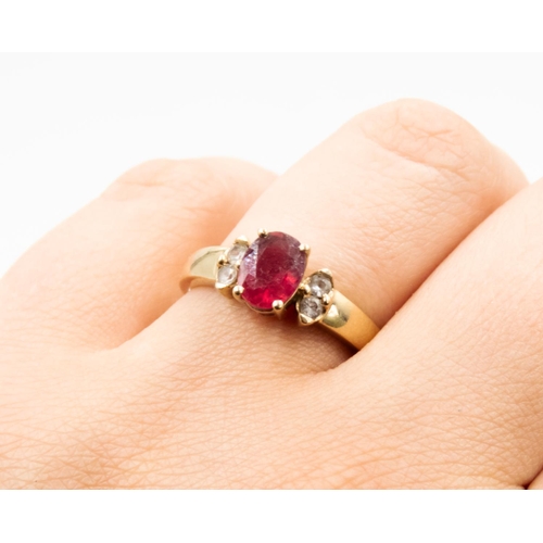 46 - Ruby Centre Stone Ring Set in 9 Carat Yellow Gold Further Gemstone Set to Shoulders Ring Size R