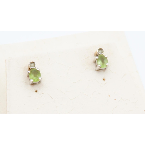 461 - Pair of 9 Carat Yellow and White Gold Peridot and Diamond Set Ladies Earrings 7mm High As New Unworn