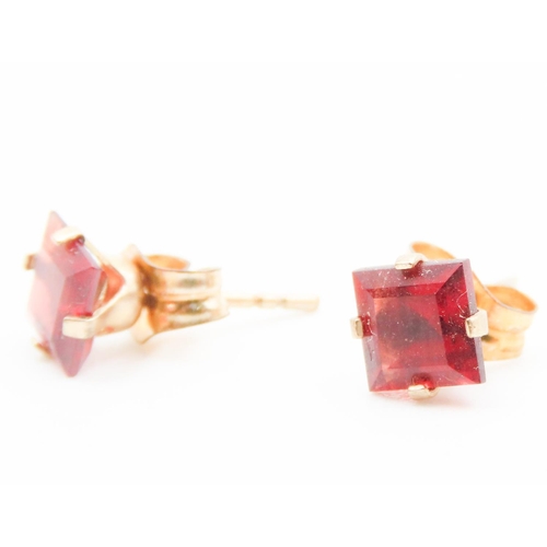 462 - Pair of Red Garnet Set 9 Carat Yellow Gold Earrings 5mm High As New Unworn