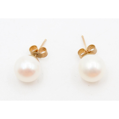 467 - Pair of 9 Carat Yellow Gold Pearl Set Earrings 1cm Diameter As New Unworn